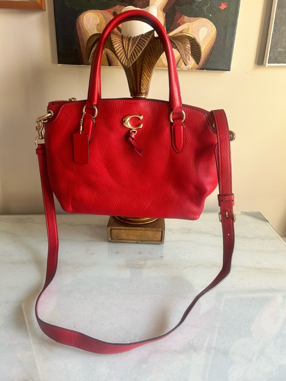 Coach Remi Satchel Red Pebbled Leather Crossbody Bag